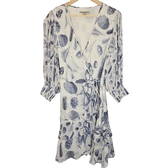 All Saints Ari Oceano Coastal Mini Beach Wrap Ruffle Dress Size 12 - Picture 3 of 15